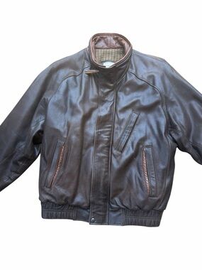 Lone Pine Leather Bomber Jacket Houndstooth Wool Brown Ranch Western USA 42